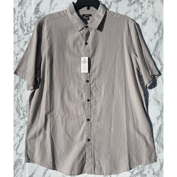 Alfani Mens XXL Light Gray Short Sleeve Button-Up Shirt 100% Cotton - Picture 1 of 5